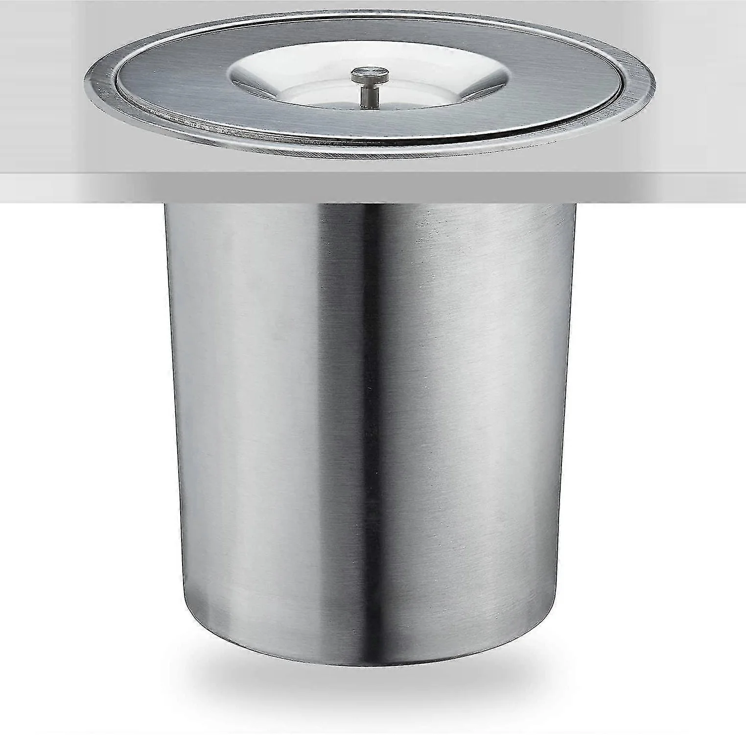1Pc 8L Stainless Steel Countertop Top Mounted Trash Bin With Lid