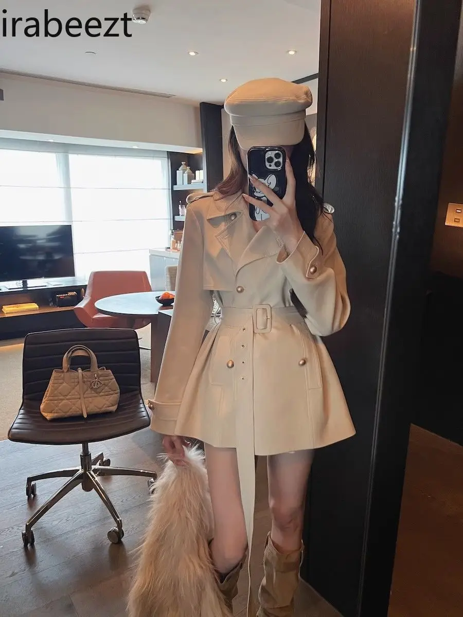 

2025 Spring New Korean Retro Temperament Windbreaker Women's High-end Slim Waist Mid-length Coat Jacket