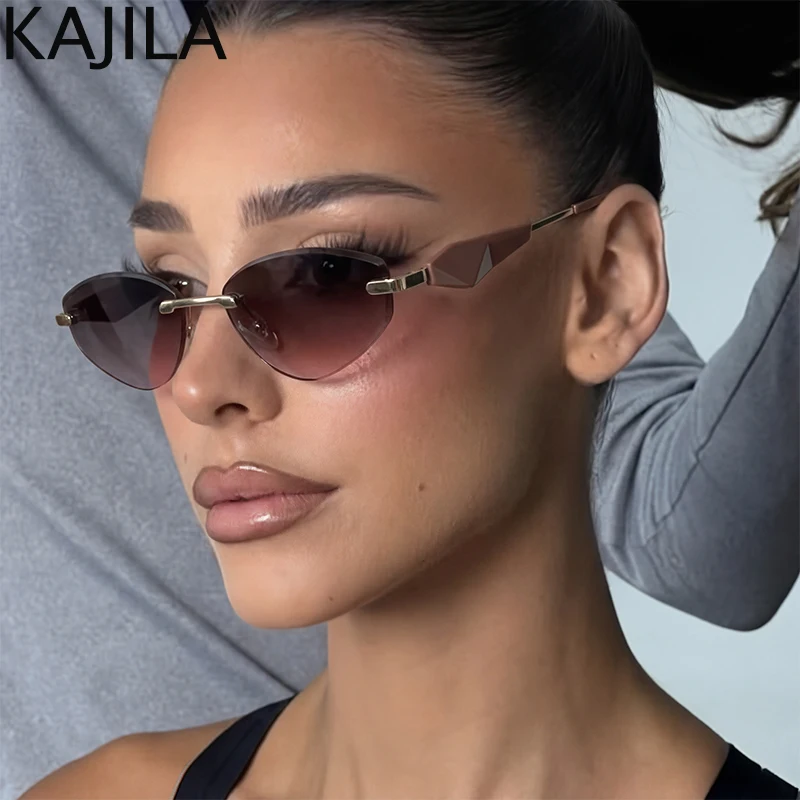 

Trendy Rimless Cat Eye Sunglasses Women 2026 Luxury Designer Vintage Metal Frame Polygon Punk Sun Glasses Fashion Outdoor Shades