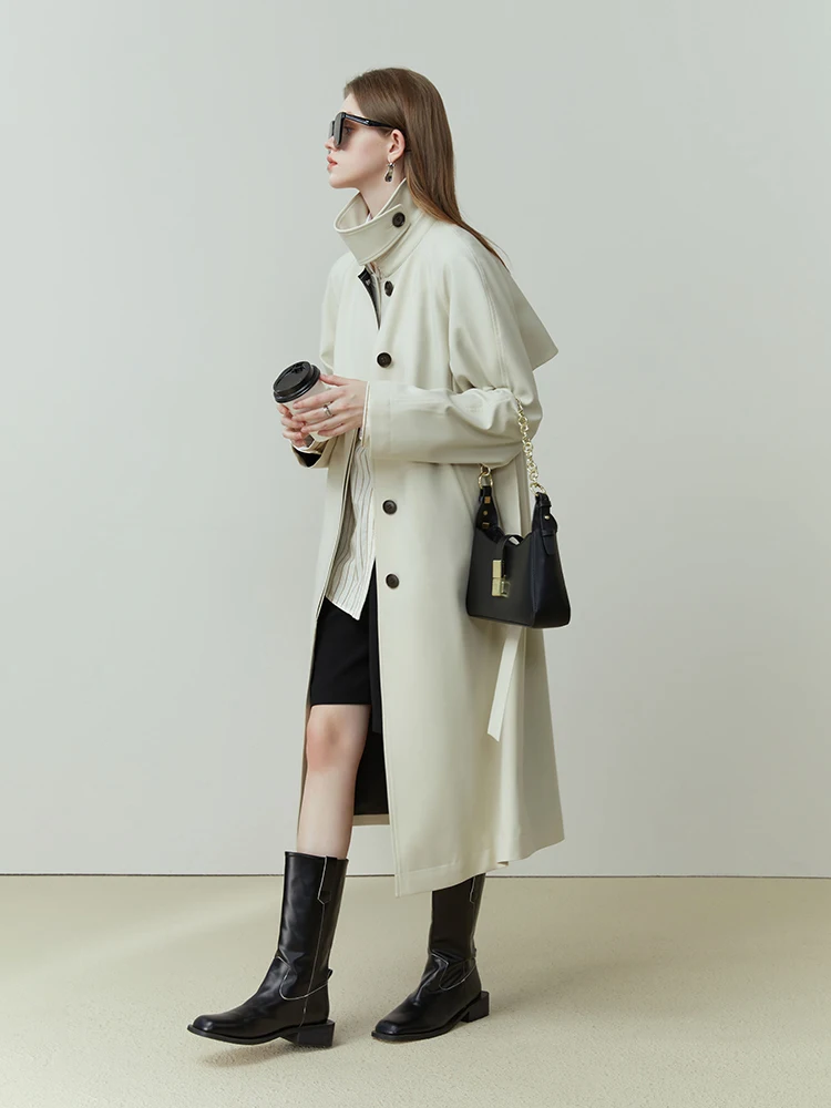 Imagem -02 - Fsle Simples Temperamento Branco Estendido Primavera Feminino Trench Coats Único Breasted Commuter Jaquetas Cinto Design Feminino Trench