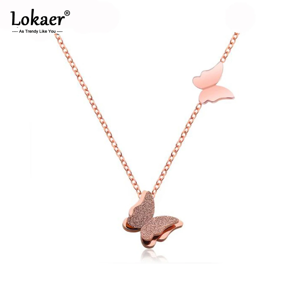 Lokaer-Double Flying Butterfly Pendant Colares para mulheres e meninas, corrente de aço inoxidável, colar gargantilha, N17033, Novo