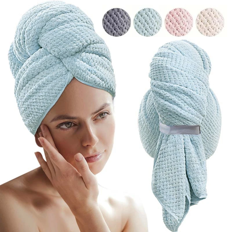 Microfiber Hair Towel Extra Large Wrap Quick Dry Hair Towel Wrap With Elastic Band , Ultra Absorbent Soft Hair Towel Wrap Turban