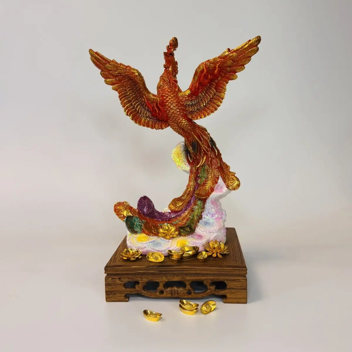 Colored Glaze Phoenix Figurine Crystal Colorful God Fire Bird Dance Fly High Wonder Statue Sculpture Ornament Home Office Decor