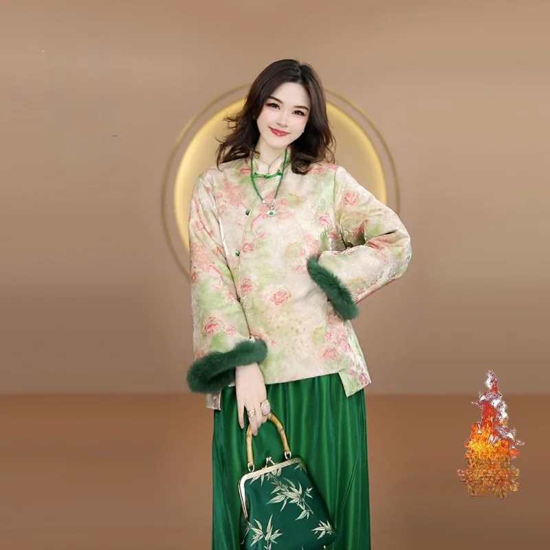 

Блузка с наклонным отверстием в китайском стиле на хлопковой подкладке, элегантный благородный базовый слой, женский красивый новый воротник-стойка в китайском стиле