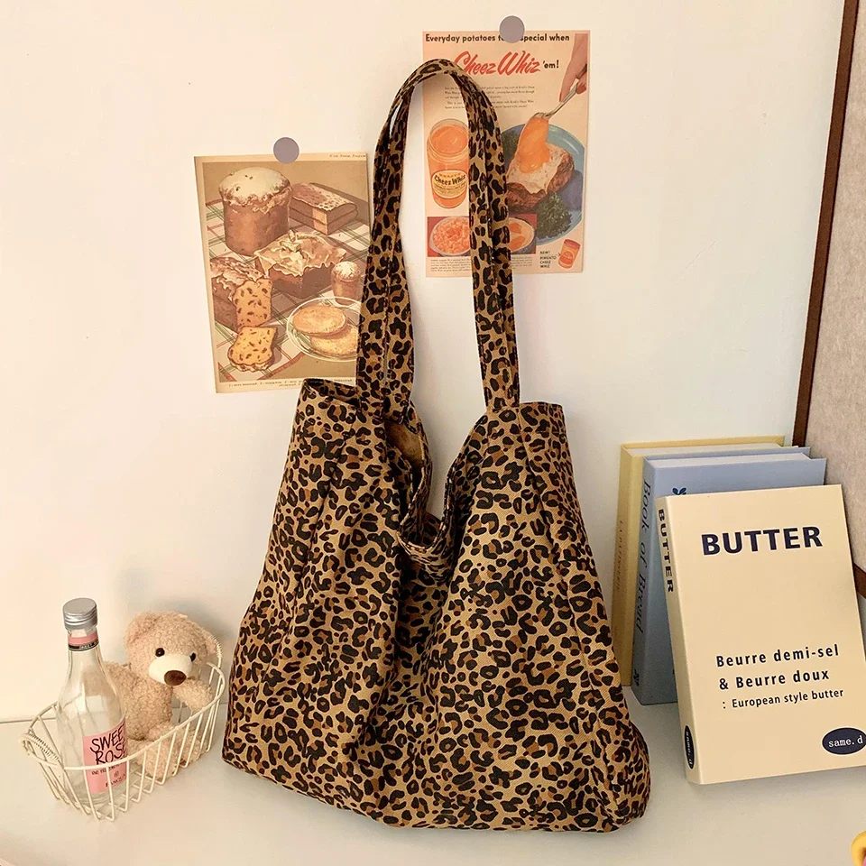 Large Capacity Canvas Hasp Women\'s Tote Bags 2024 Best-selling Leopard Print Top-Handle Bags High Quality Female Shoulder Bags