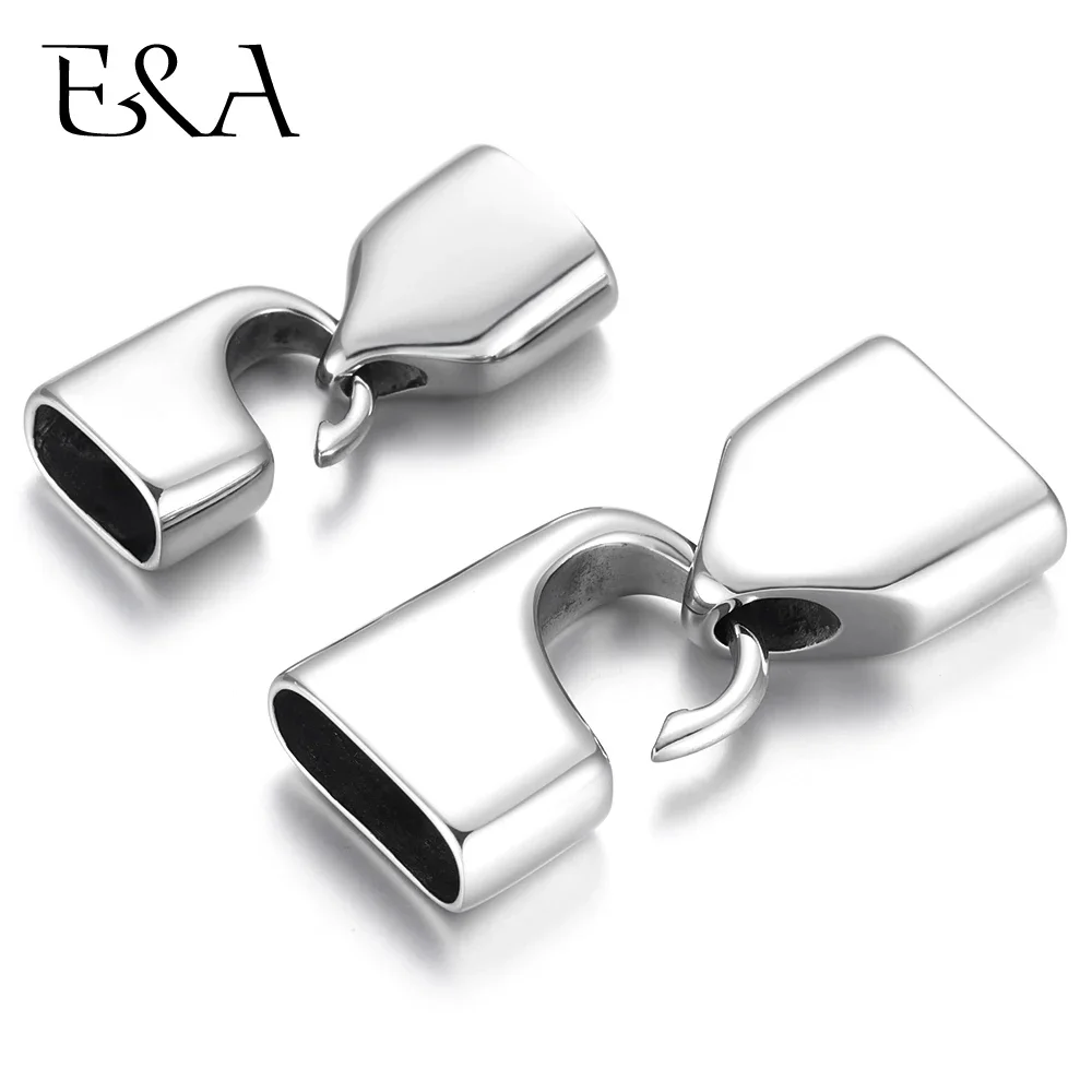 Stainless Steel Hook Clasps Set for 10mm 15mm Flat Leather Connector Mirror Polish End Cap Bead Bracelet Jewelry Making Findings