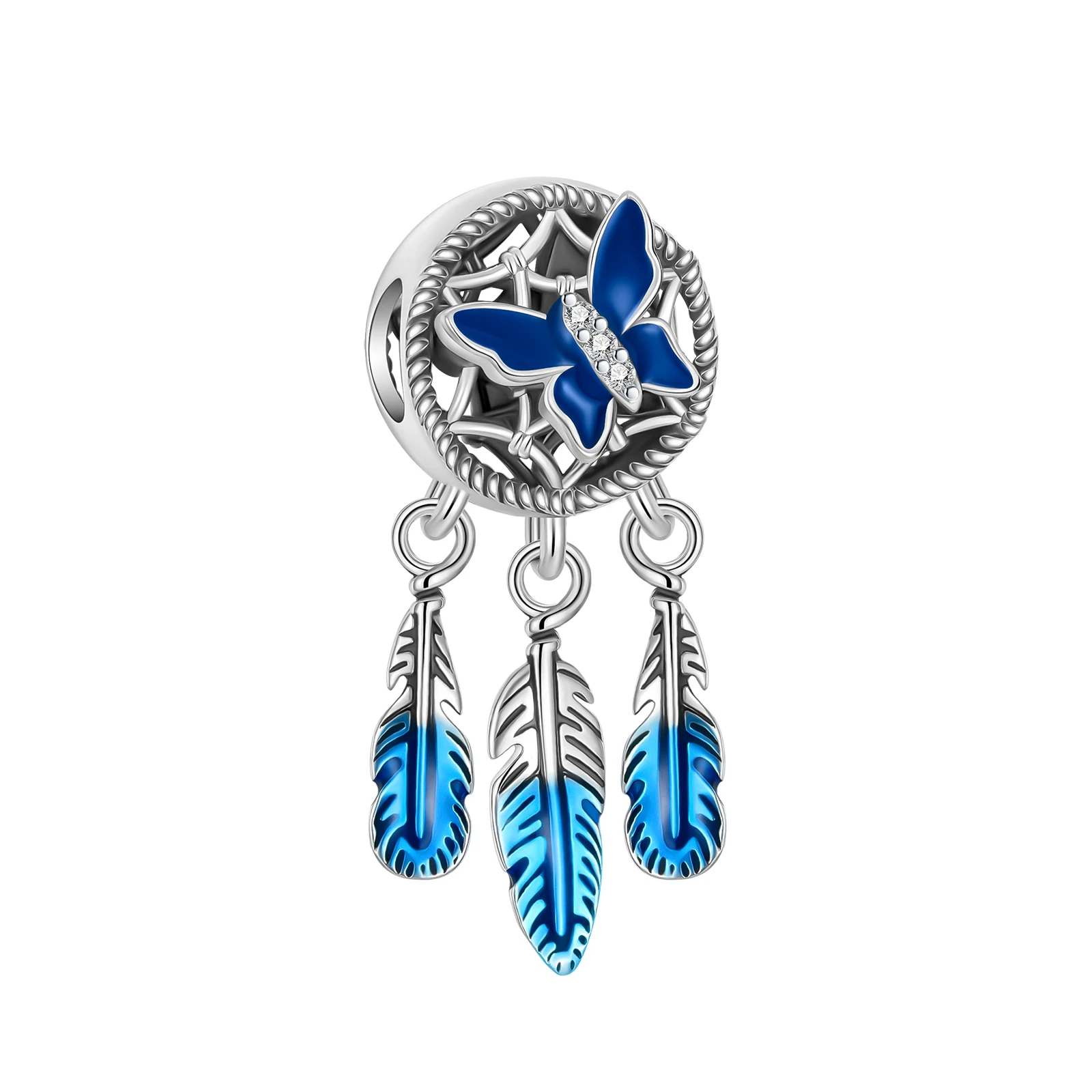 

925 Sterling Silver Bear Dream Catcher Blue Feather Butterfly Charm Fit Original Pandora Charms Bracelets Women DIY Jewelry Gift