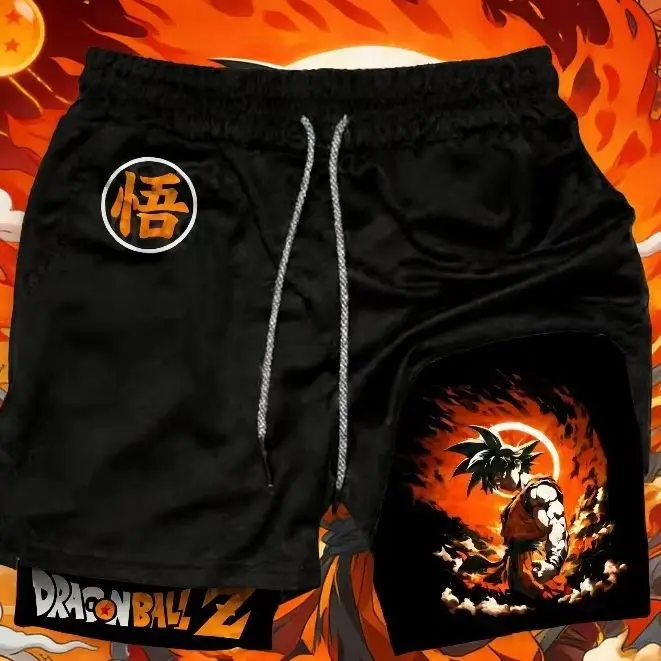 

Тренировочные шорты Dragon Ball Z: классическая поза Гоку в бою, логотип с правой стороны, регулируемый пояс на шнурке, для занятий в спортзале