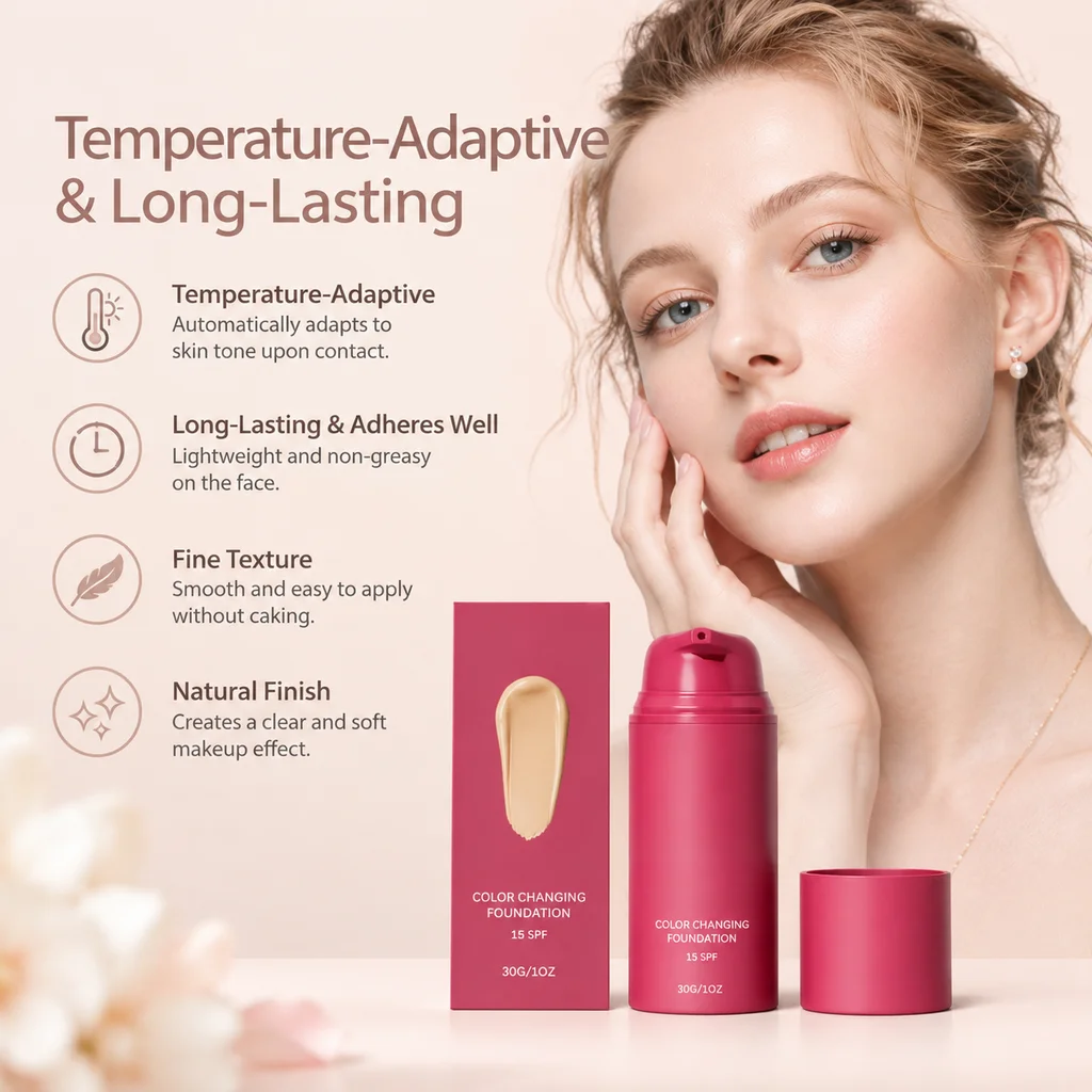 Color Changing Foundation, Temperature Adaptive Makeup Base, Moisturizing Liquid Foundation, Natural Face Makeup for Daily Use