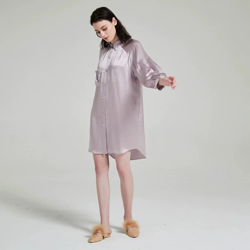 19-Momme Mulberry Silk Shirt Dress | Elegant Midi-Length Silk Nightgown | Premium Silk Loungewear for Summer