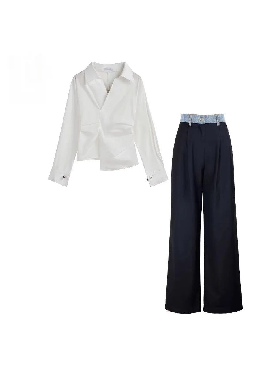 

Брюки прямого кроя с эффектом похудения и вставками на талии, женский модный весенний комплект, повседневные, с длинными рукавами, из полиэфирного волокна