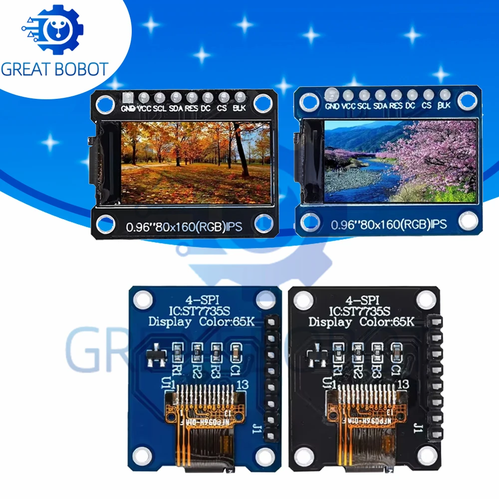 BS TFT Display 0.96 pollici IPS 8P SPI HD 65K modulo LCD a colori ST7735 Drive IC 80*160 (non OLED) per Arduino nero