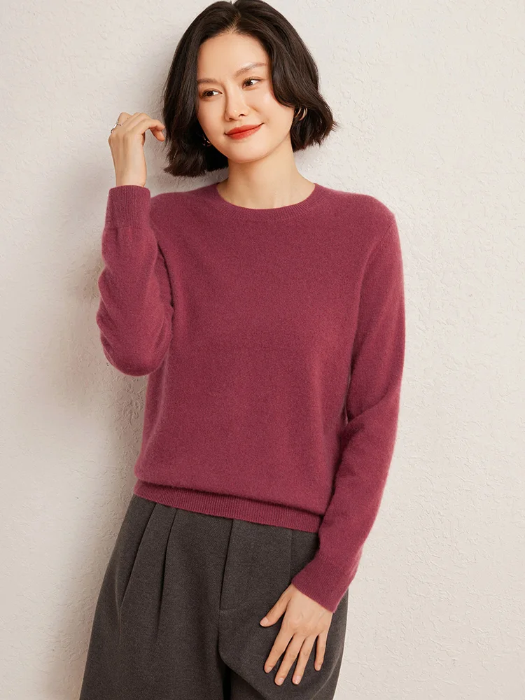 100% Cashmere Sweaters Women Crewneck Knitted Pullover Casual High-Grade Loose Blouse Autumn Winter New Tops Cashmere Base Shirt