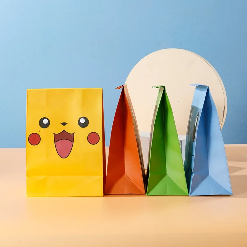 10pcs New Pikachu Pokemon Charmander Birthday Party Decor Candy Gift Bag Snack Paper Cartoon Gift Supplies