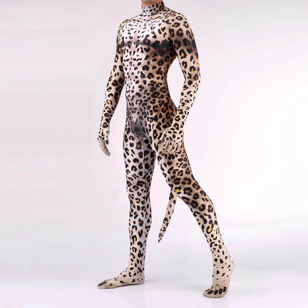 Costume de Cosplay à Motif de Tigre d'Halloween pour Homme, Imprimé Animal Drôle de Vache avec Queue, Vêtements de CamSolomon, Combinaison de ixde Vacances pour Adulte