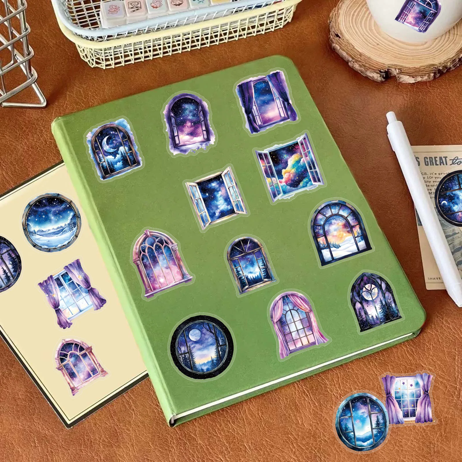 50Pcs Transparent PET Dream Window Flower Stickers Phone Water Bottles Notebook Stationery Tablets Waterproof Sticker