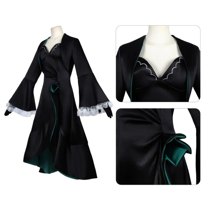 Anime Sunaookami Shiroko Cosplay Costume Black Coat Large Hem Dress Gloves Full Set for Women Halloween Party Role Play Outfits