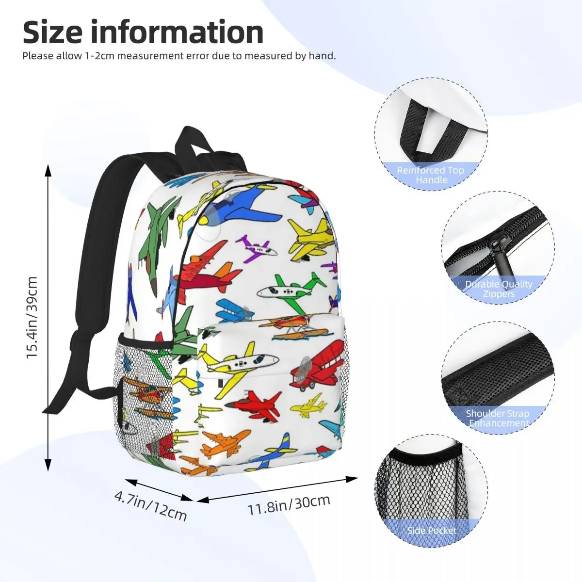 สีสันเครื่องบินกระเป๋าเป้สะพายหลังชายหญิง Bookbag การ์ตูนเด็กโรงเรียนกระเป๋าแล็ปท็อป Rucksack กระเป๋าสะพายขนาดใหญ่ความจุ