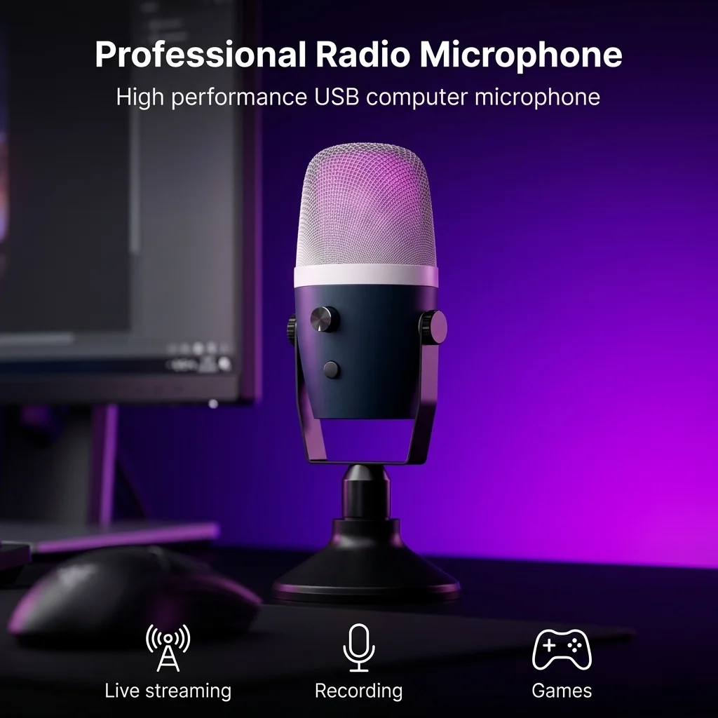 RGB USB Condenser Microphone Professional Gaming Streaming Recording Mic For PC