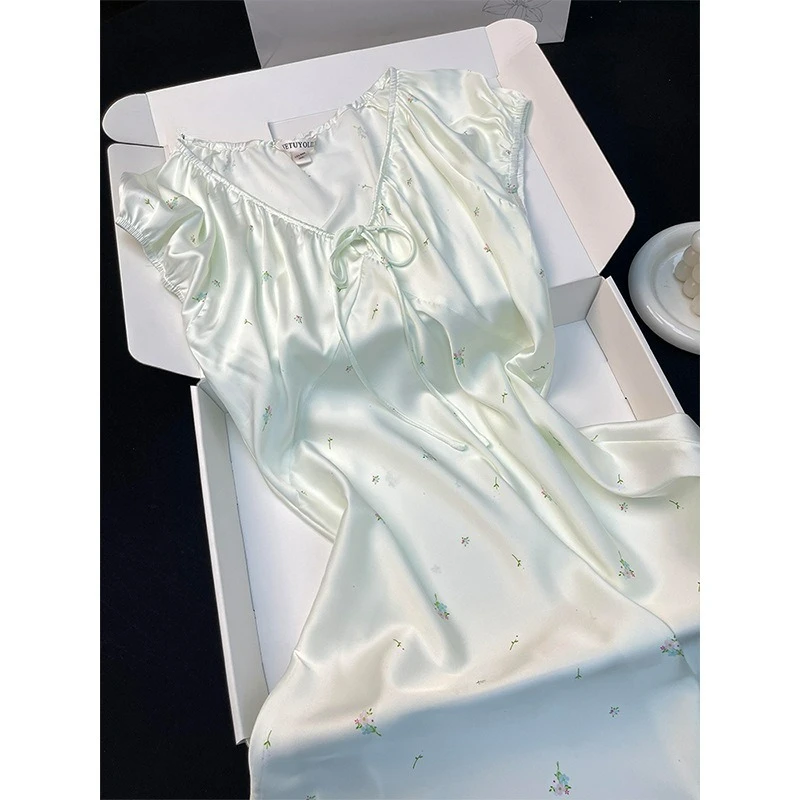 

Французская пижама Pure Desire из ледяного шелка с цветочным принтом, женская летняя пижама на бретельках, свежая и нежная домашняя одежда, приятная для кожи, дышащая