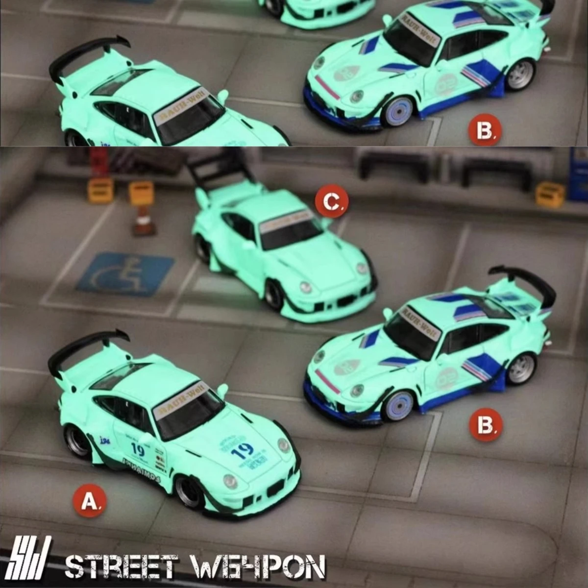 

SW 1:64 911 RWB 93 с люминесцентной литой под давлением модель автомобиля