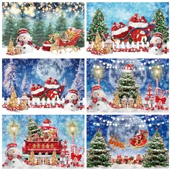 Christmas Winter Snow Scene Backdrop for Photography Snowman Xmas Tree Fairytale Forest Baby Family Party Decor Photo Background