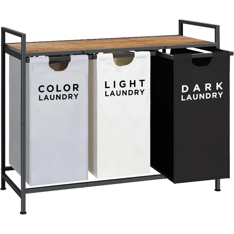 

Laundry Hamper,Rolling Laundry Sorter 3 Section,Large Capacity Laundry Basket with Shelf,Laundry Room Organization with