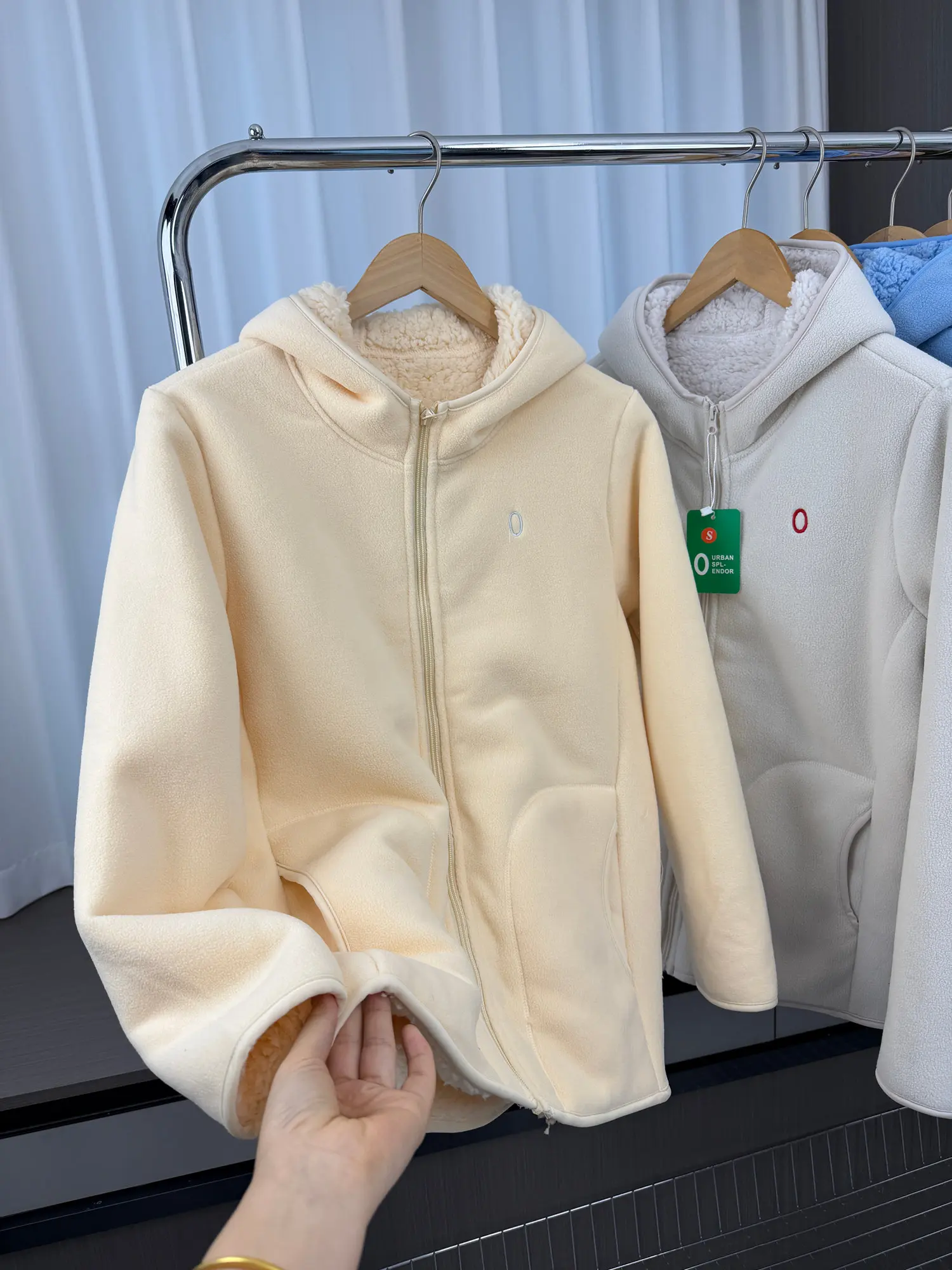 Fleece + faux lambswool! Unisex hoodie Lightweight padded jackets composite thickened warm fleece jacket Padding hoodies tops