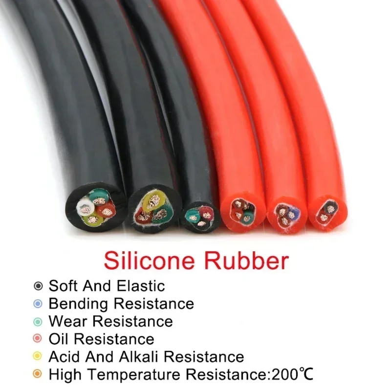 2 3 4 5 Core Flexible Silicone Rubber Cable14 15 17 18 20 22 AWG Insulated High Temperature Power Copper Cable Sheath Wire 10M