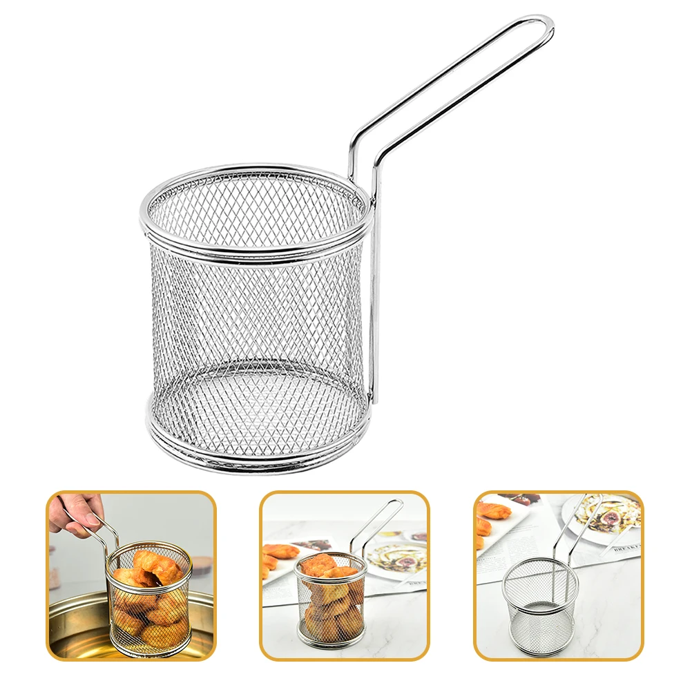 

2pcs Stainless Steel Fry Basket for Kitchen Deep Frying Reusable Mesh Food French Fries Handheld Colander Metal Strainer