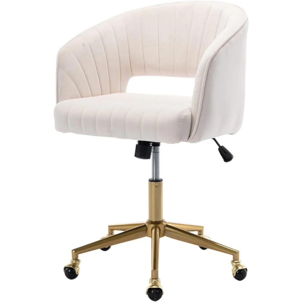 Velvet Office Desk Chair, Upholstered Home Office Desk Chairs with Adjustable Swivel Wheels, Ergonomic Office Chair