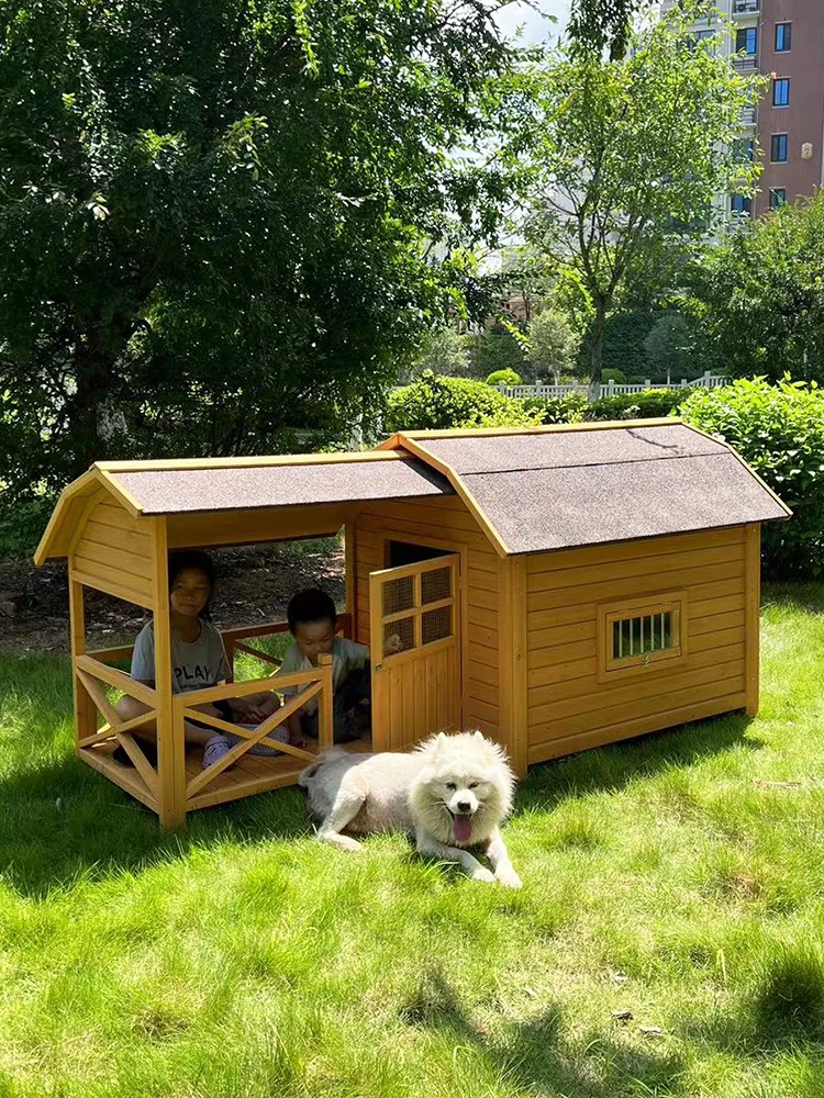 

Dog House Solid Wood Air Conditioning Dog Villa Large Balcony Large All Seasons House Outdoor Shed