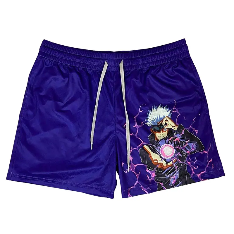 Anime Shorts Men Manga Sports Shorts Gym Fitness 3D Printing Quick Dry Mesh Oversized Board Shorts