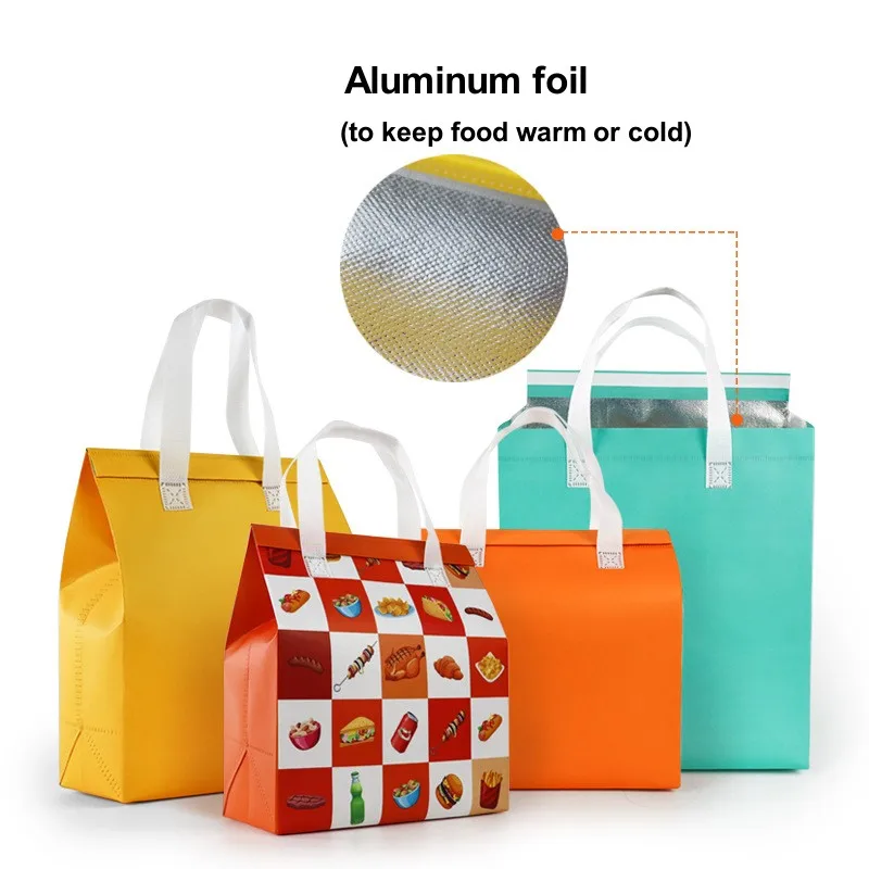 StoBag 25pcs Non-woven Lunch Box Bag Packaging Portable Food Drink Delivery Storage Cooler Carrier Pouch Custom Logo (Extra Fee)