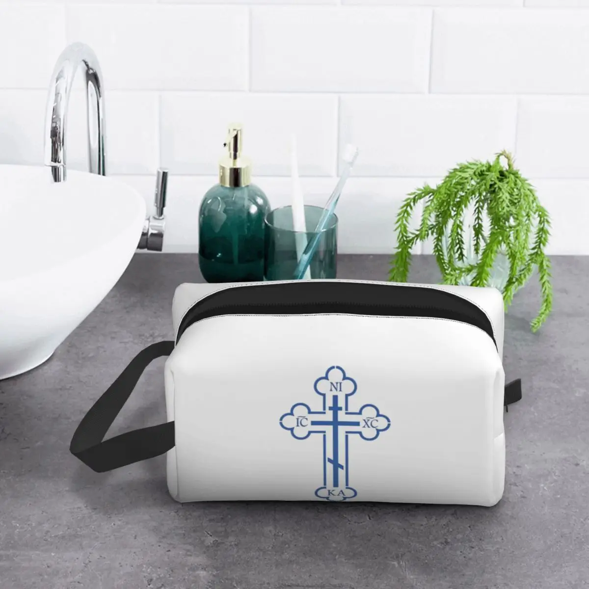 Russian Orthodox Cross Print Makeup Bag Cosmetic Organizer Storage Dopp Kit Toiletry Cosmetic Bag for Women Beauty Travel