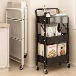 Folding Storage Rack Trolley Multi-Storey Organizer Cart for Kitchen Bathroom Bedroom Mobile Snacks Shelving Space-Saving