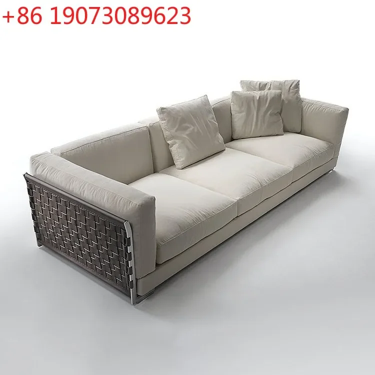 Woven sofa, Italian minimalist villa, large living room, light luxury inline fabric sofa