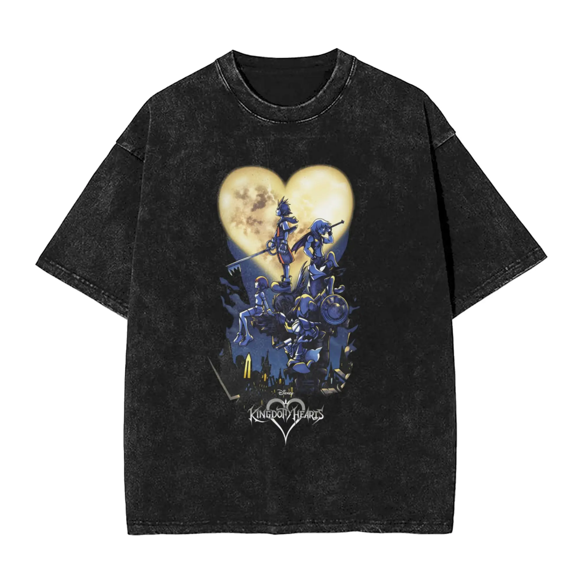 Kingdom Hearts Men's T Shirts Washed  Leisure Tee Shirt Short Sleeve Round Neck T-Shirts 100% Cotton Gift Idea Clothing