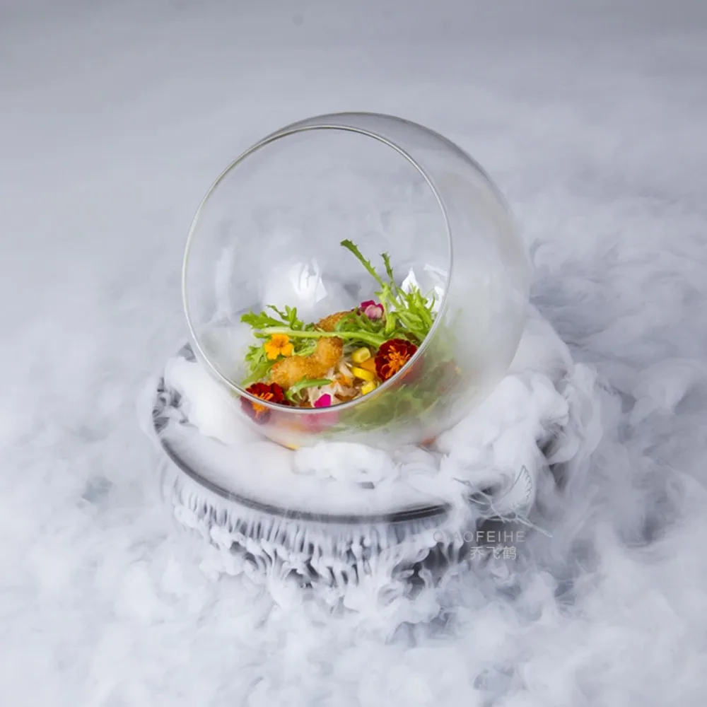 New dry ice smoking tableware hotel artistic conception dish glass purple sand plate set molecular cuisine gourmet utensils
