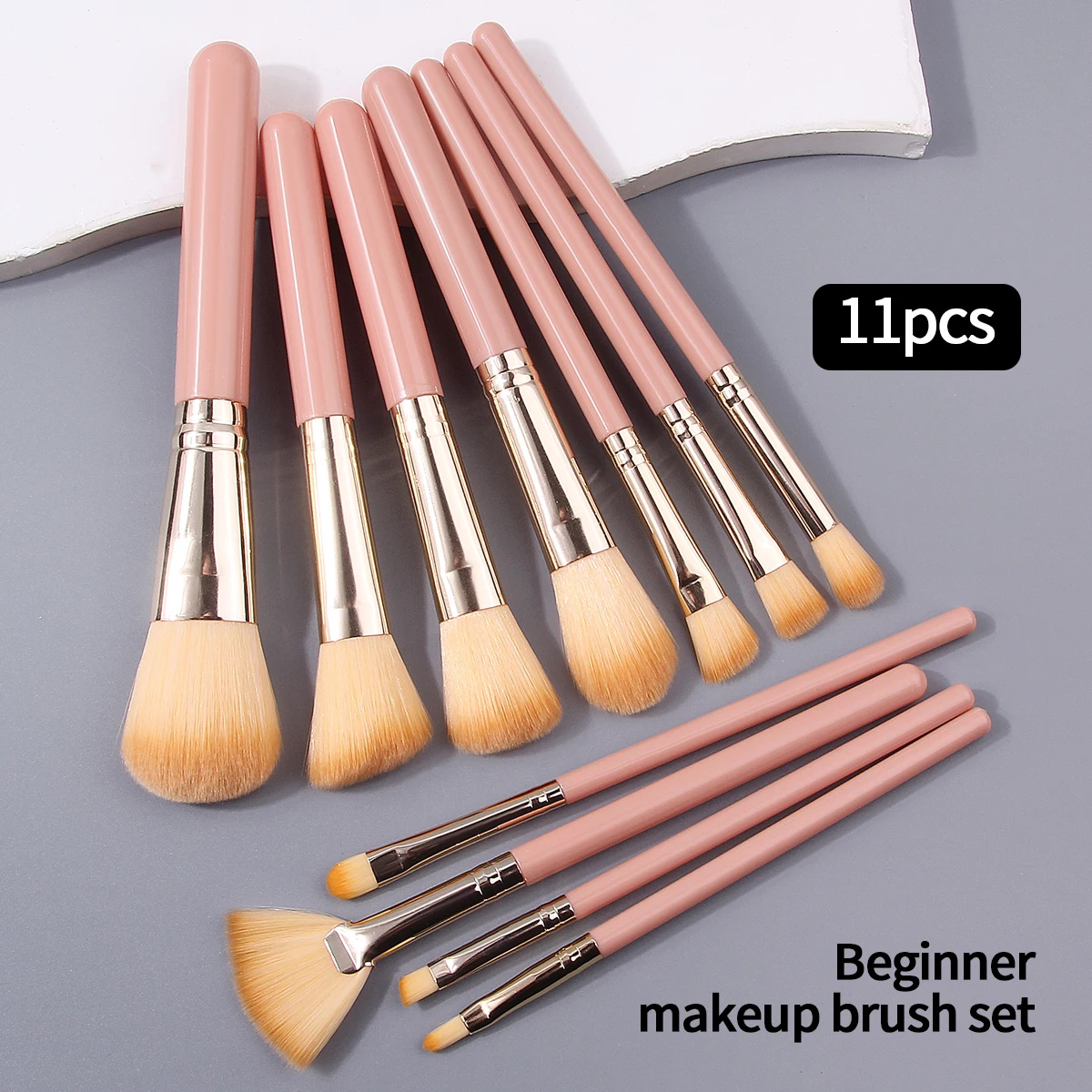 Conjunto de pincéis de maquiagem selecionados de 11 peças: pincel de blush, pincel de pó, pincel de sombra, uma ferramenta de beleza multifuncional para iniciantes