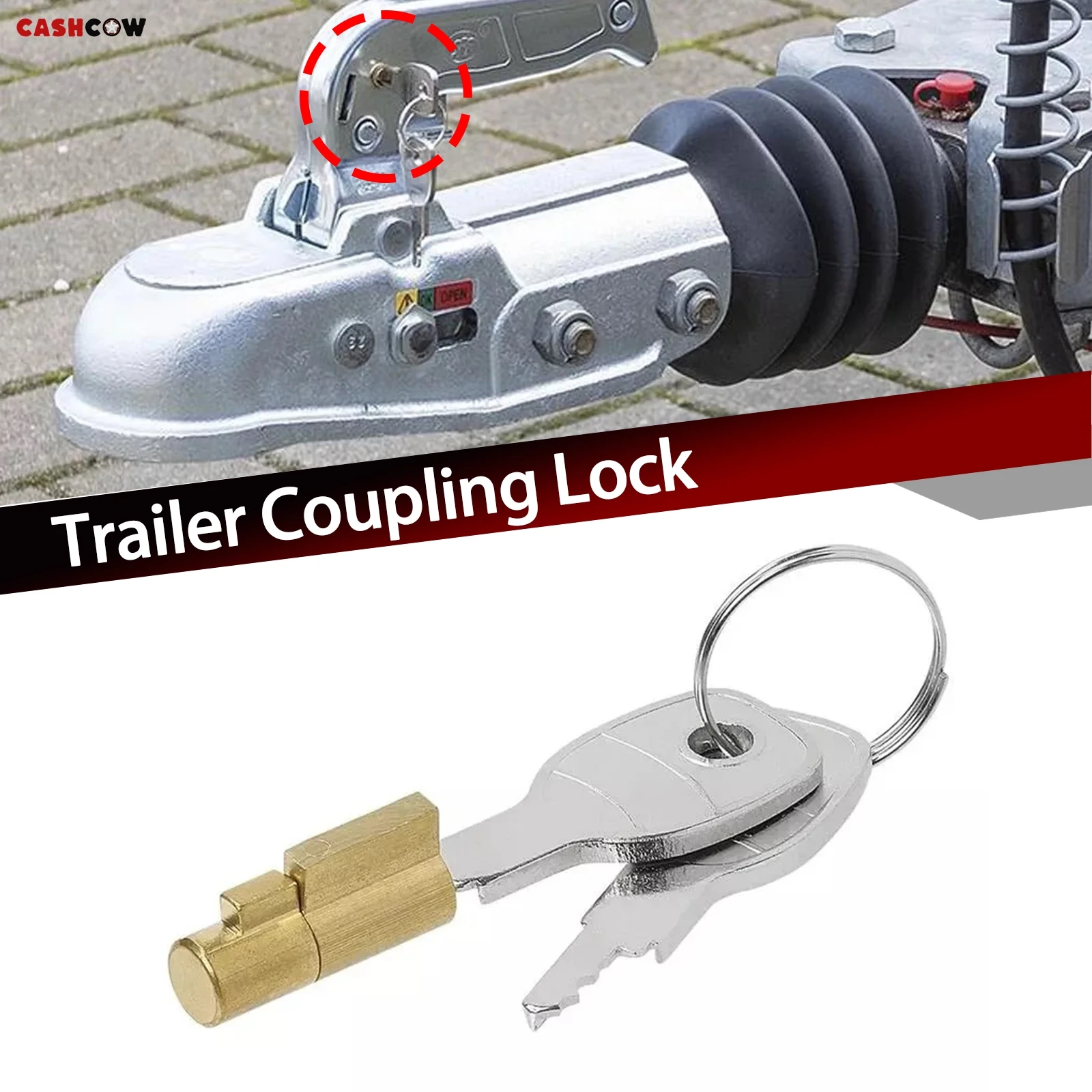 Cerradura de enganche de acoplamiento de remolque antirrobo con 2 llaves, seguridad insertable para caravanas, vehículos recreativos, camiones, barcos, acoplamiento, cilindro de cerradura de cobre