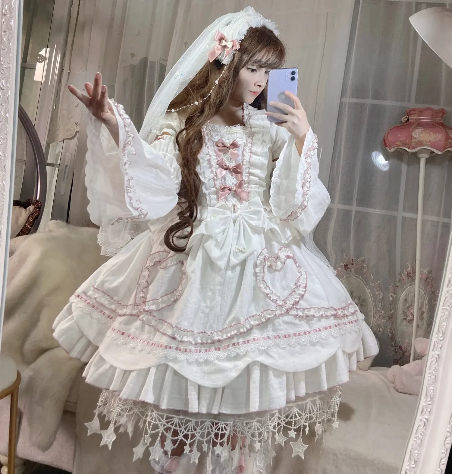 Lady Sweet Wedding Party Lolita Dress Victorian Women Vintage Bow Ruffles Flowers Kawaii Princess Dresses Elegant White Dresses