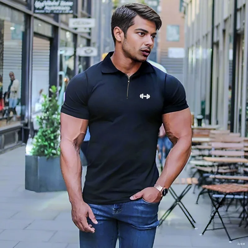 Compression Tight Mens Bodybuilding Muscle T-Shirts Summer Quick Dry Short Sleeve Casual Polo Shirts Gym Fitness Trainning Polos