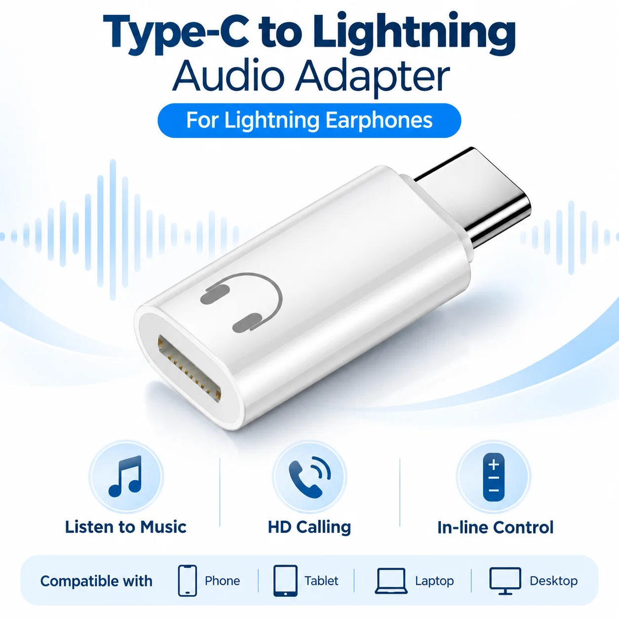 TypeC to Lightning Headphone Adapter Lighting Female to USB-C Male Audio Converter for Wired Headphones IPhone 15/16 iPad Laptop