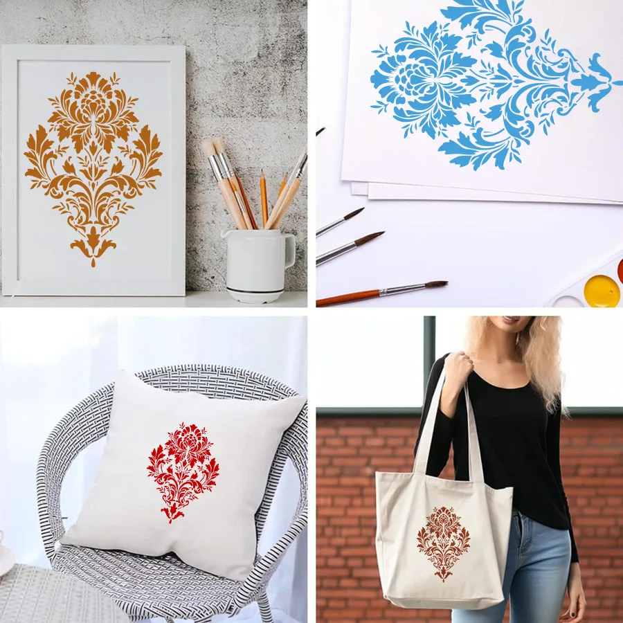 قطعة واحدة من استنسل الباروك العتيق مقاس A4 لطلاء الجدران - قالب زهور كلاسيكي DIY لديكور المنزل