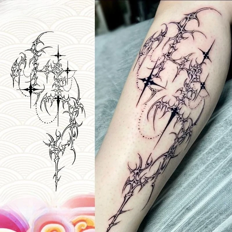 Sexy Herbal Star Thorn Temporary Tattoo  for Men Women Legs Arms Punk Art Tattoo Stickers Waterproof Lasting Tatuajes Temporales