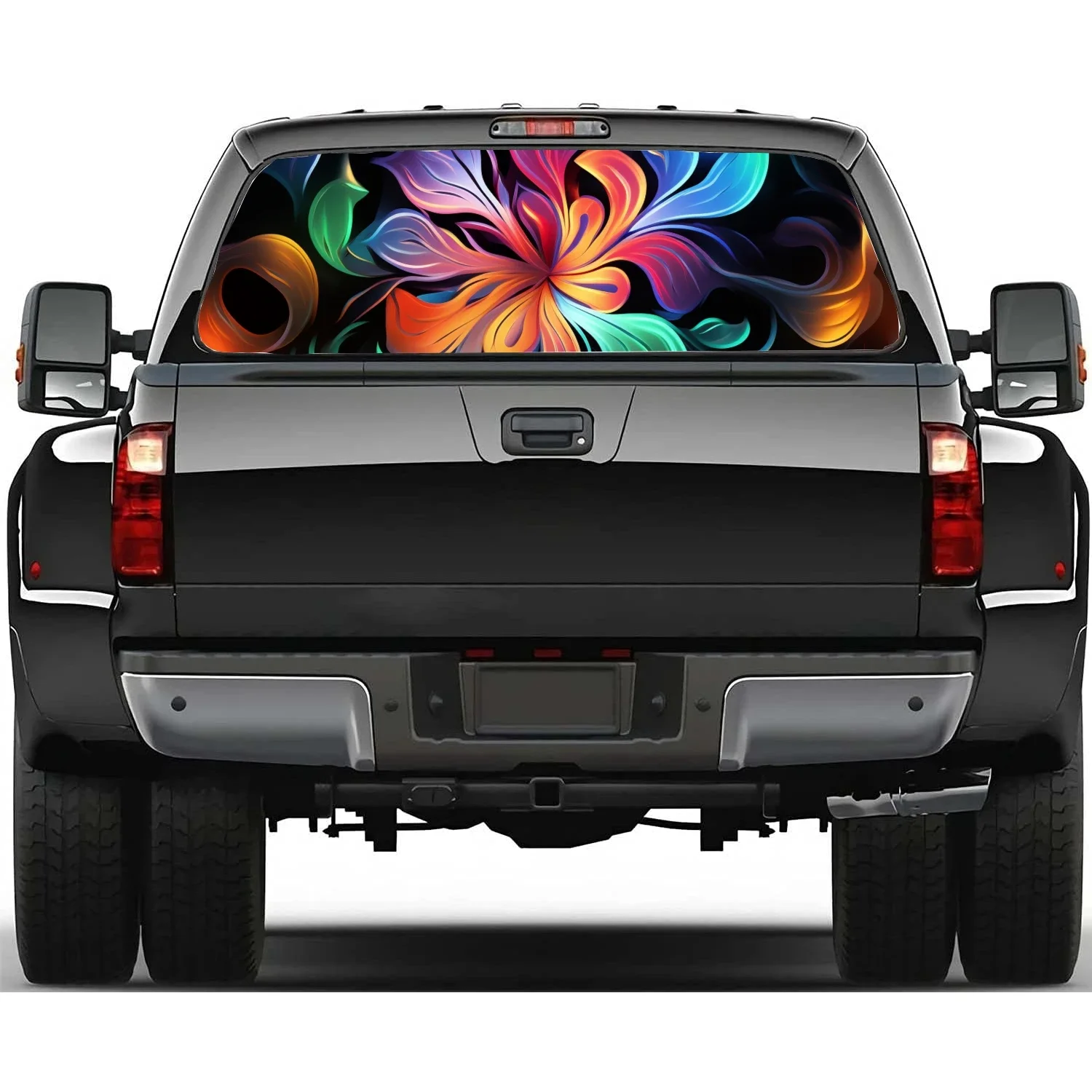 

Многоцветная абстрактная цветочная наклейка на заднее окно автомобиля, подходит для пикапа, грузовика, автомобиля, универсальная прозрачная перфорированная виниловая наклейка на заднее окно