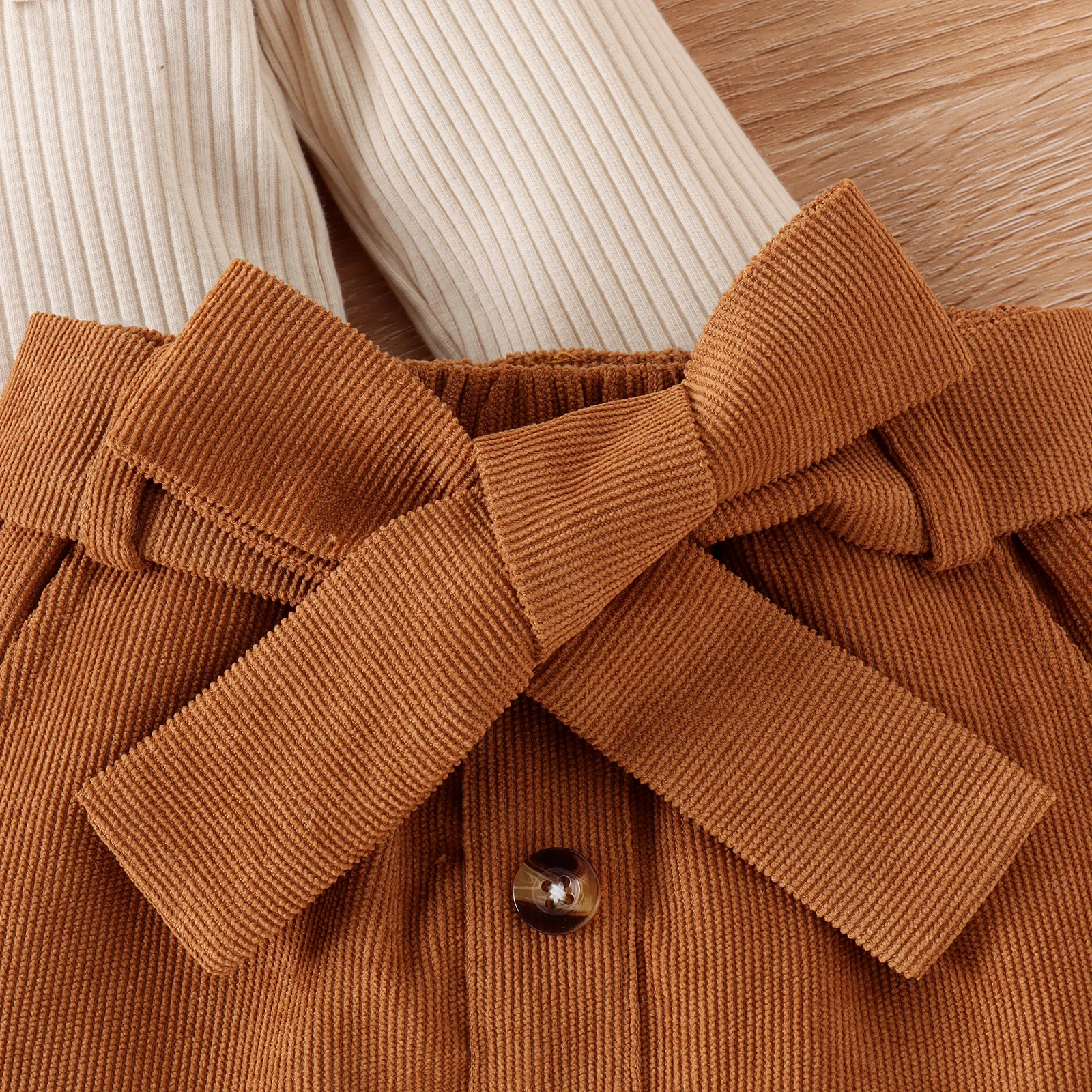 3PCS Autumn New Style 1-4 Year Old Girl Baby Trend Fashionable Round Collar Solid Color Flying Sleeve Top + Corduroy Skirt