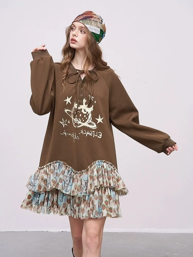 Primavera Autunno 2025 Fata Lunga Sve Stberry Lamina d'oro Net Dr Abbigliamento donna Nuovo design a mosaico Riduzione dell'età Top Trendy