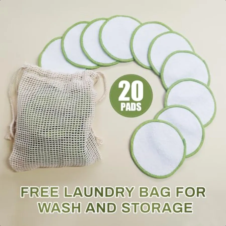 優しい再利用可能なコットンラウンド、顔と目のメイク落としパッド20枚入り、フェイスマスクブラシ、ファンデーションブラシ、多機能トラベル用